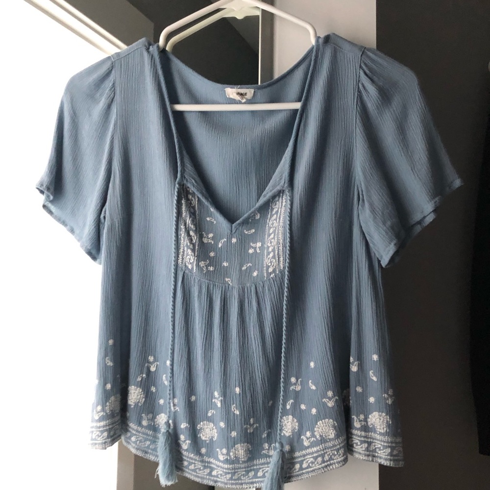 Cute Flowy Floral Detail Blouse with Rope Strings